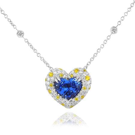 5.55 Carat, Heart Tanzanite White and Fancy Vivid Yellow Diamond Pendant