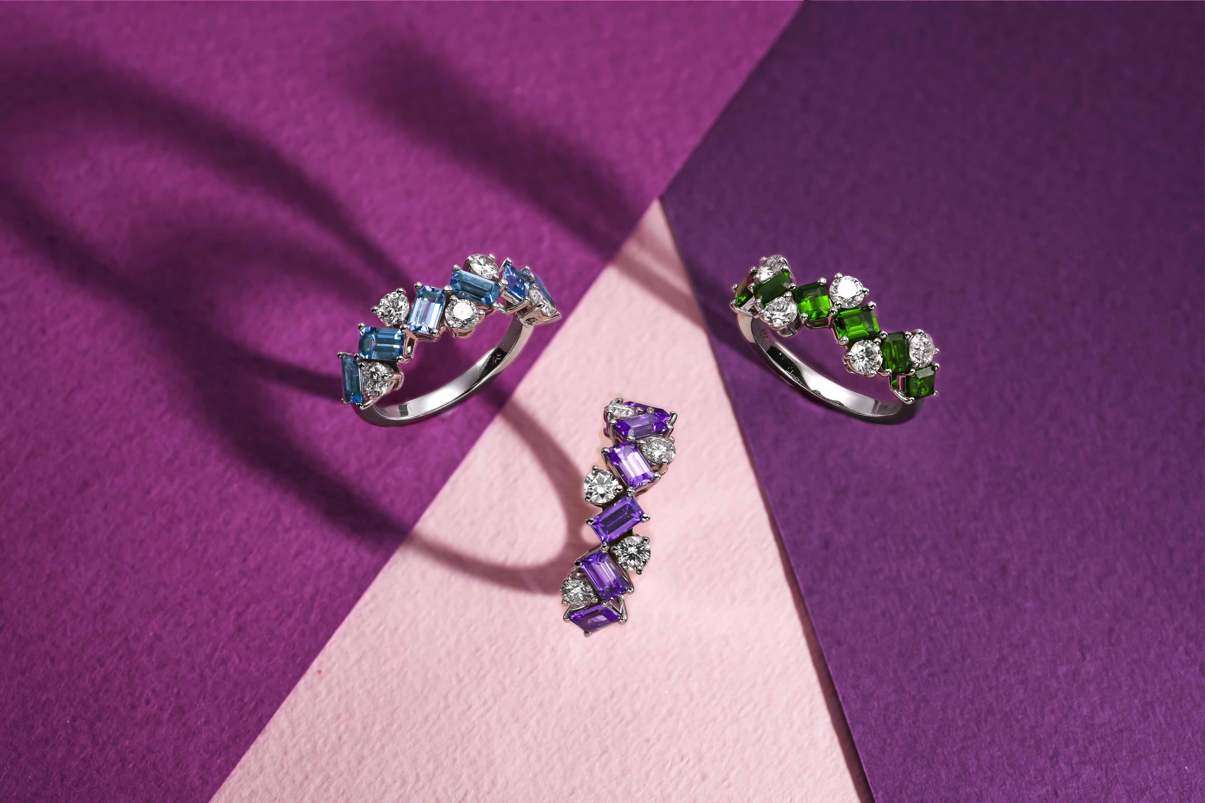 Tanzanite Ring, Aquamarine Ring and Emerald Ring