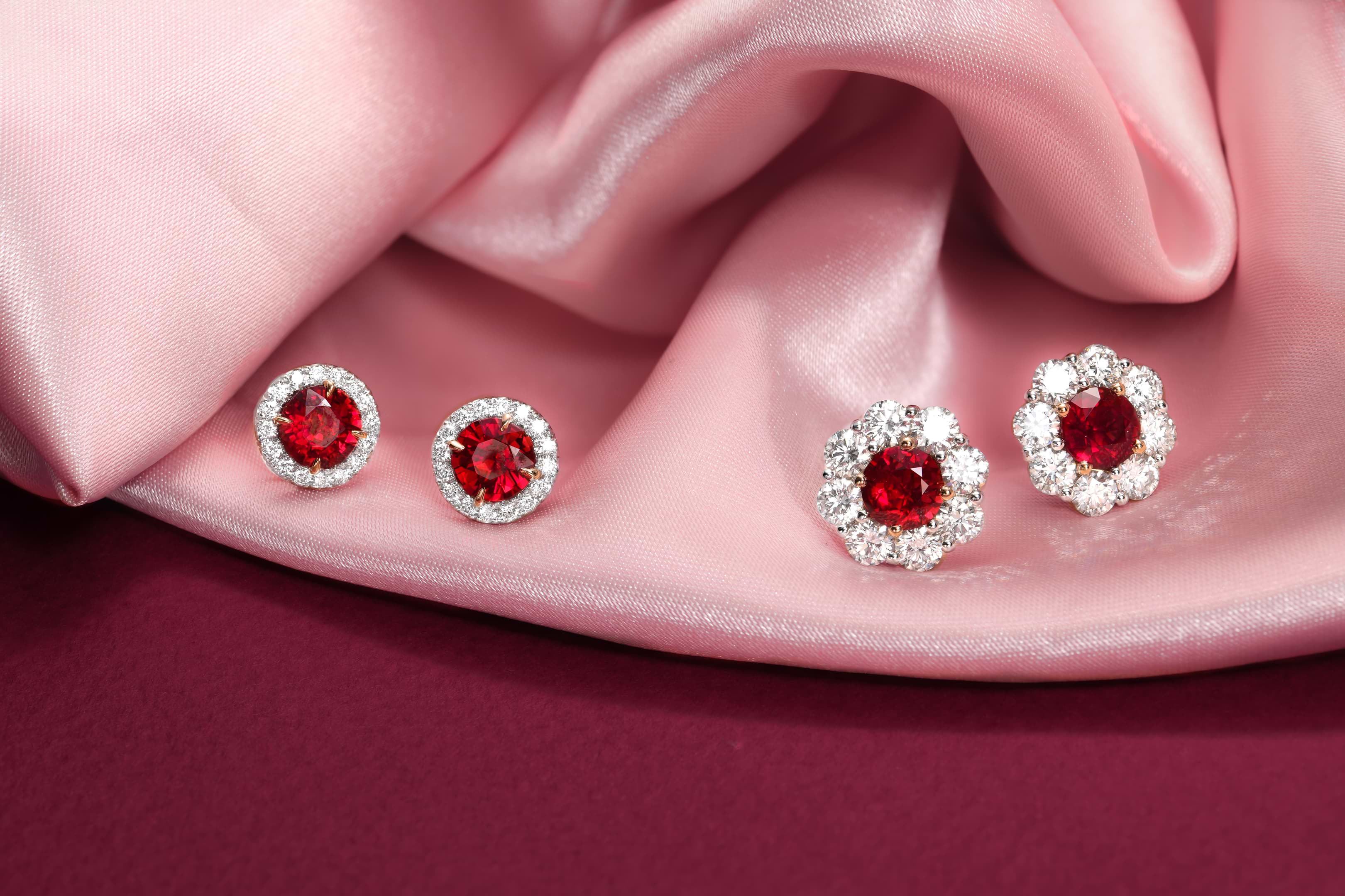 LEIBISH Red Ruby and Diamond Halo Earrings