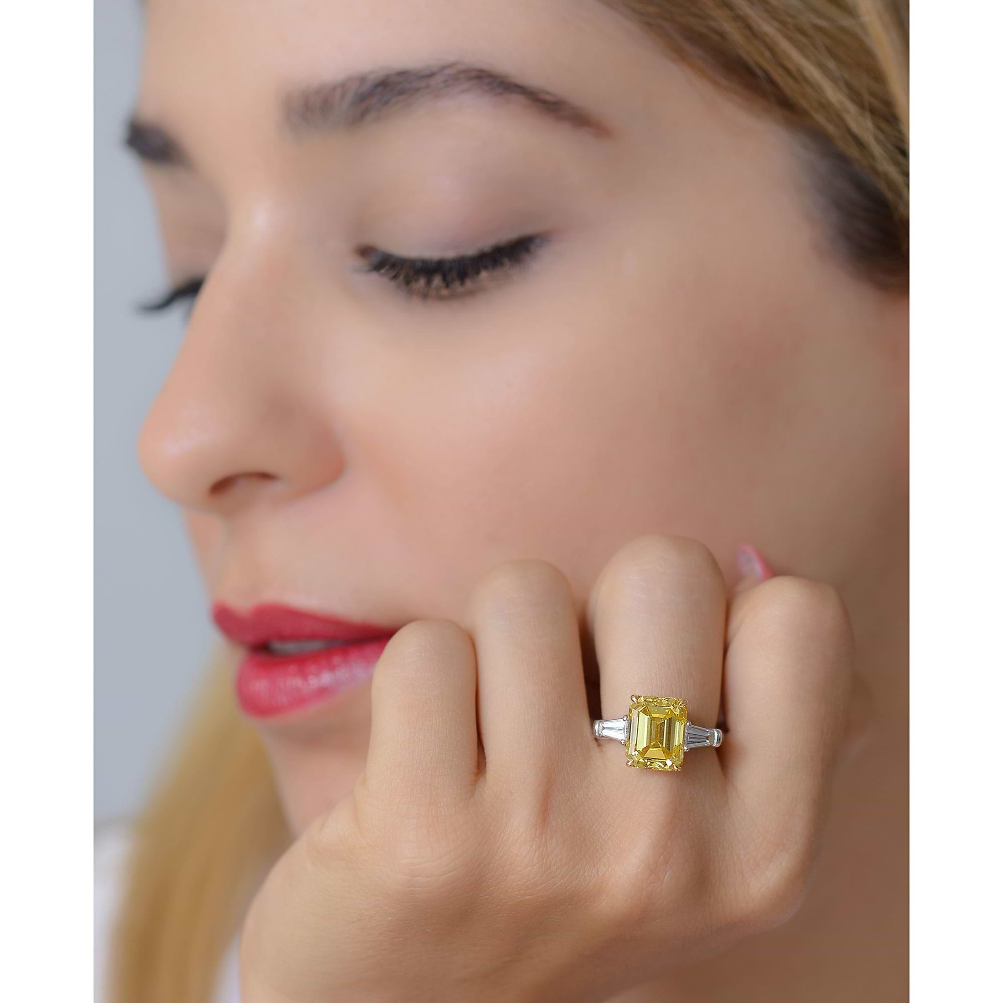 The LEIBISH 5.91 ct Fancy Vivid Yellow Emerald cut diamond ring