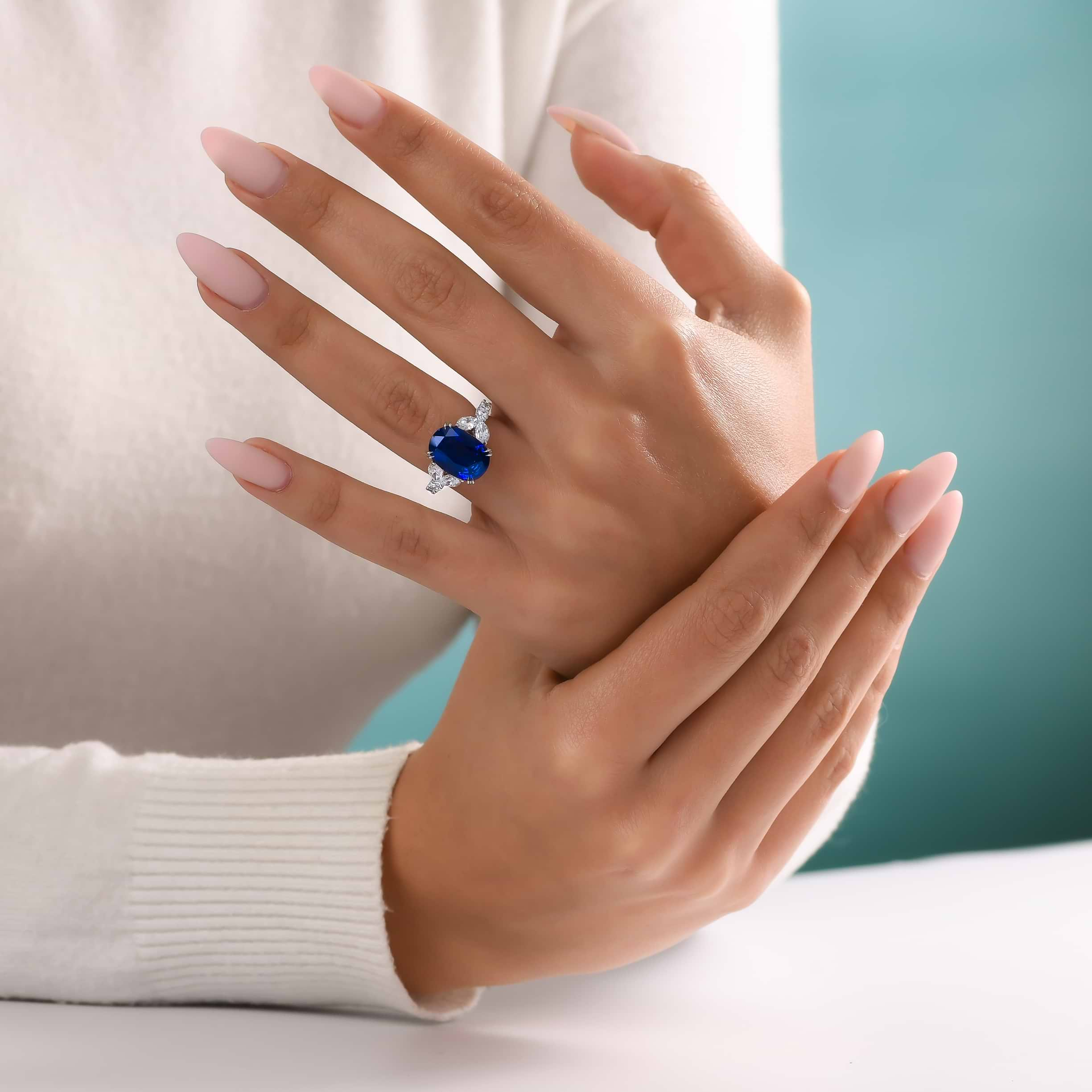 LEIBISH Royal Blue Oval Sapphire and Diamond Side Stone Ring