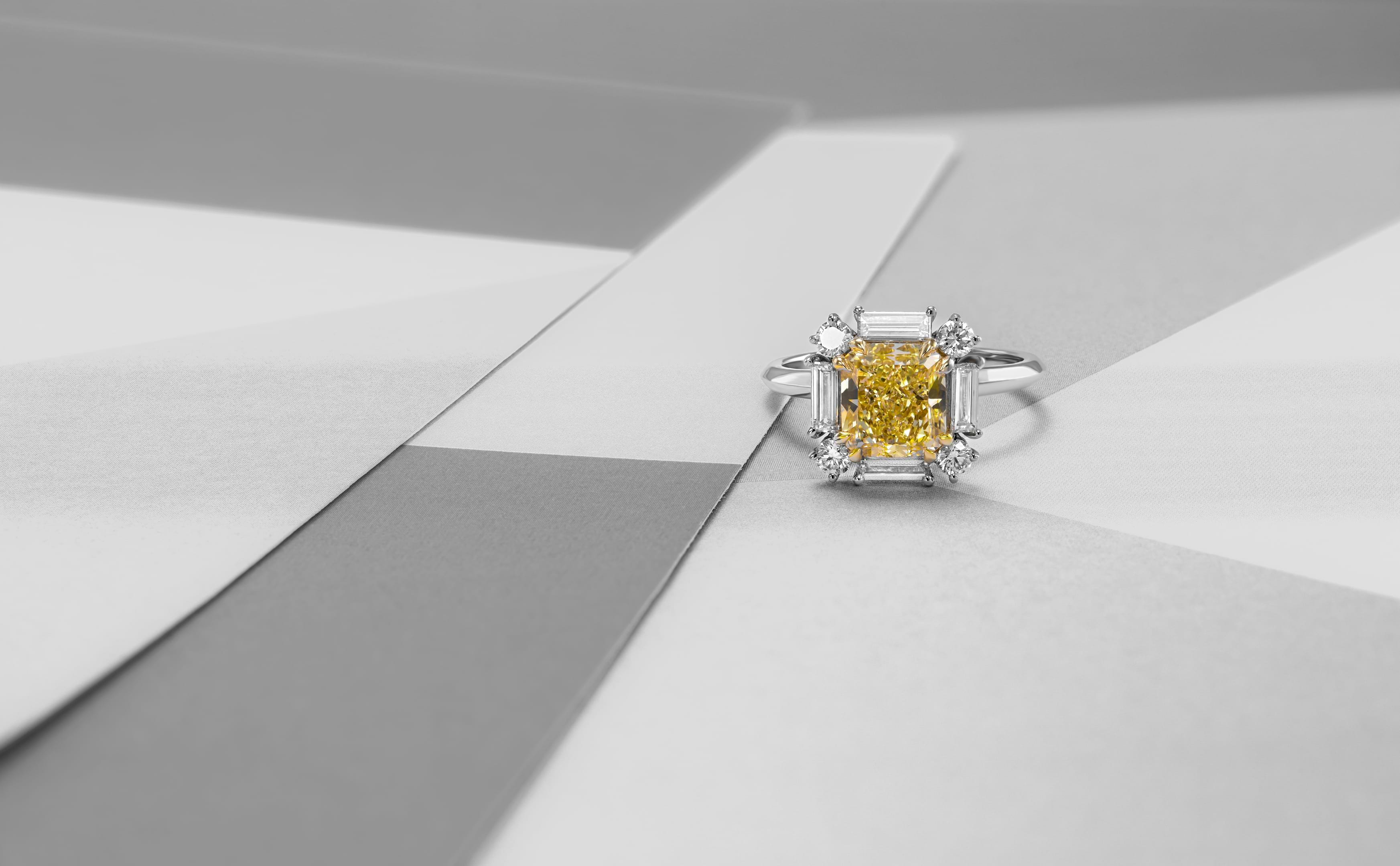 LEIBISH Fancy Yellow Cushion Halo Diamond Ring