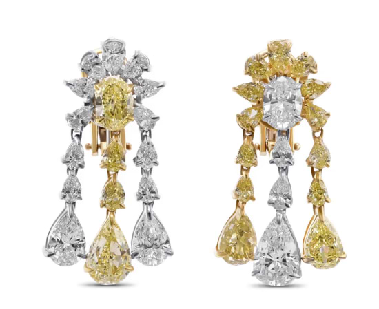 LEIBISH Fancy Yellow and White Diamond Pear and Oval Drop Earrings