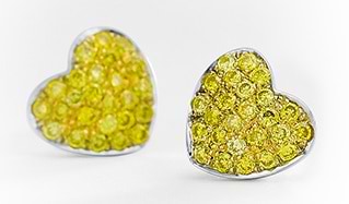 Yellow diamond pave heart shaped earrings