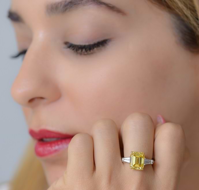 Batel with a 5.01 carat Fancy Vivid Zimmy Yellow Diamond Ring