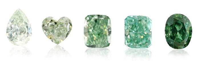Unterschiedliche Intensitäten von grünen Farbdiamanten