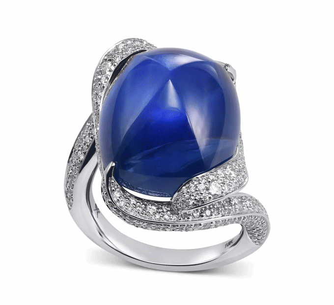 Royal Blue Cabochon Burma Sapphire and Diamond Couture Ring, SKU 572433