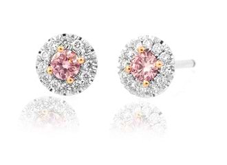Fancy Pink and White Round Diamond Earrings