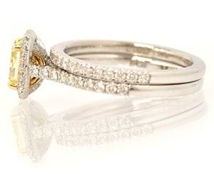 Fancy Yellow Halo Ring with Matching Wedding Band