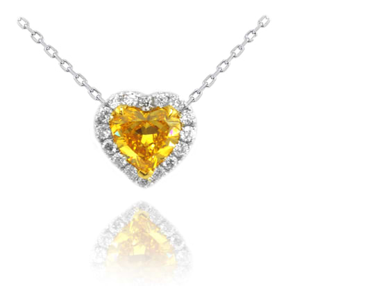 LEIBISH yellow heart shaped diamond halo pendant