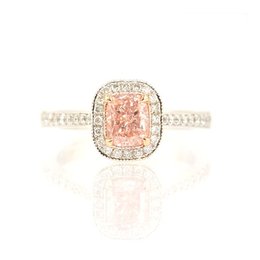 1.02 Carat, Fancy Light Pink Pave Mill-grain halo ring, Radiant, SI2