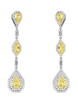 4.39 Carat, Fancy Light Yellow Marquise, Pear and Kite Diamond Drop Earrings