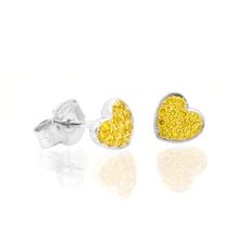0.15 Carat, Fancy Intense Yellow Diamond Pave Heart Earrings, Round