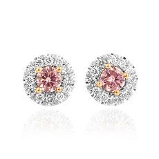 0.30 Carat, Round Fancy Pink Diamond and White Diamond Earrings, Round