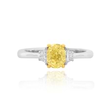 0.91 Carat, Fancy Yellow Oval and Trapezoid Diamond Ring, Oval, VVS2