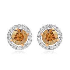 1.49 Carat, Fancy Brown Round Diamond Floating Halo Earrings, Round, SI1