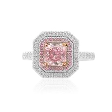 1.71 Carat, Fancy Purplish Pink Radiant Diamond Couture Halo Ring, Radiant, VS2