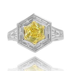1.74 Carat, Fancy Yellow Hexagonal Diamond Ring, Hexagonal, SI1