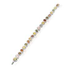 13.42 Carat, Fancy Intense Color Diamond Collage Halo Bracelet, Mix