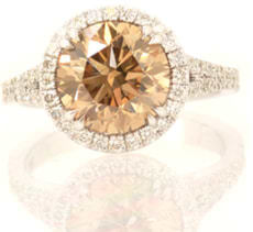 3.06 ct Fancy Light Yellow Brown Round Brilliant Halo Ring