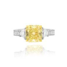 3.35 Carat, Fancy Light Yellow Radiant Diamond Engagement Ring