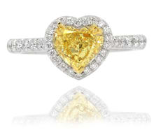 Halo-Ring mit herzförmigem Diamant in Fancy Intense Yellow mit 1,54 Karat