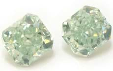 A pair of 3.42 total carat weight, Fancy Green Radiant Diamonds