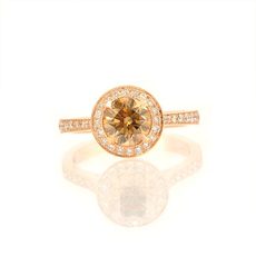 champagne round shape rose gold milgrain halo diamond engagement ring