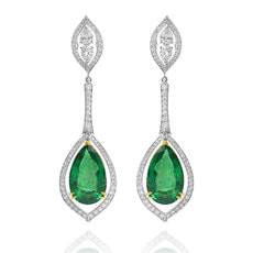 Emerald pears, chandelier drop earrings