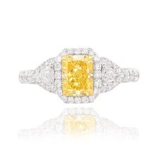 Fancy Intense Yellow Diamond Radiant Cut - Triangle - Pave Couture Ring