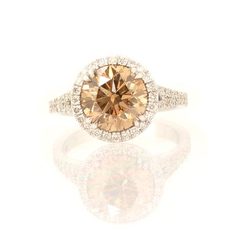 halo split shank champagne round shape white diamond engagement ring