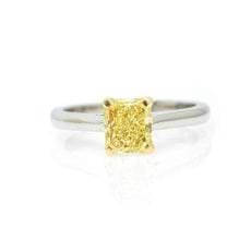 radiant yellow diamond white and yellow gold solitaire diamond engagement ring
