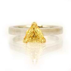 Triangle shape yellow diamond white and yellow gold solitaire ring