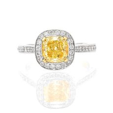 Verlobungsring mit Diamant in Gelb in Kissenform und Milgrain-Design mit Umrandung