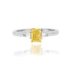 Yellow diamond accent taper diamond engagement  ring