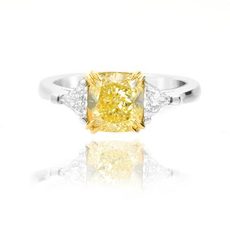 Yellow diamond accent triangle diamond engagement  ring