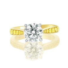Yellow diamonds solitaire pave diamond engagement ring
