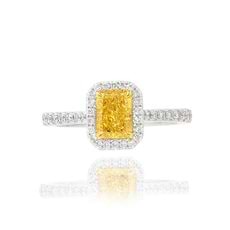 yellow radiant shape white gold halo engagment ring.