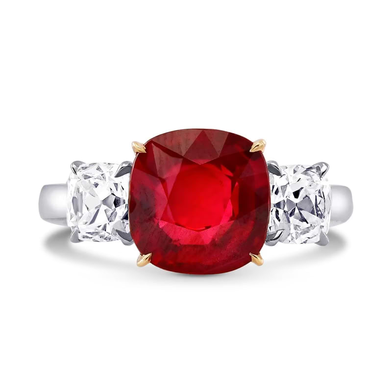 Mozambique No Heat Pigeon Blood Ruby Three Stone Ring