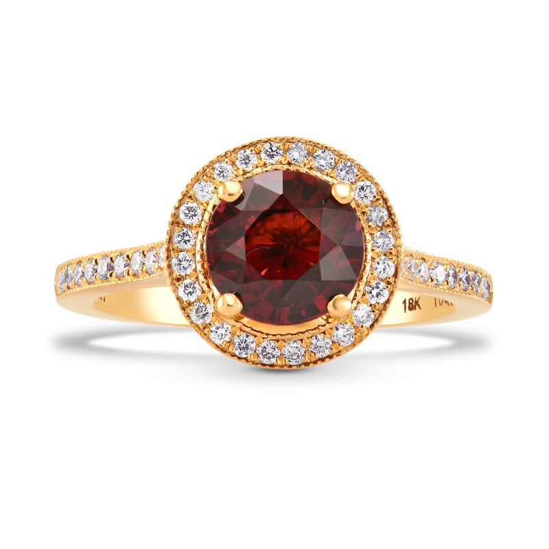 Rose Gold Red Garnet & Diamond Halo Ring