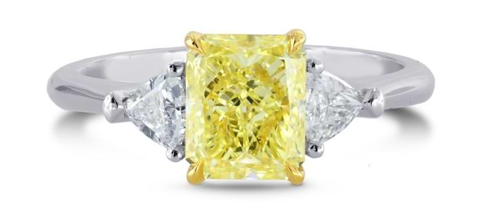Platinum Fancy Yellow Radiant & Triangle Diamond Ring, SKU 1315R (1.25Ct TW)