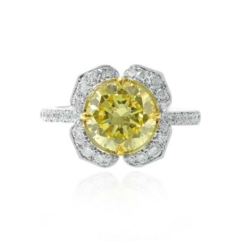 Fancy Intense Yellow Round Diamond Floral Halo Ring