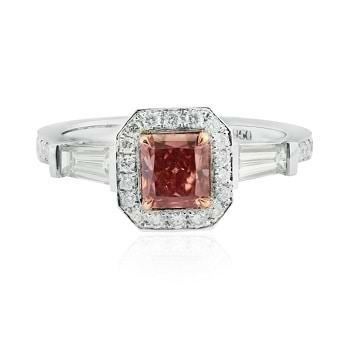 Fancy Deep Pink Radiant Diamond Halo Ring with Tapers