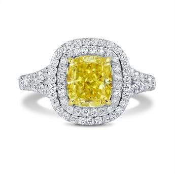 Leibish Fancy Intense Yellow Diamond Halo Ring
