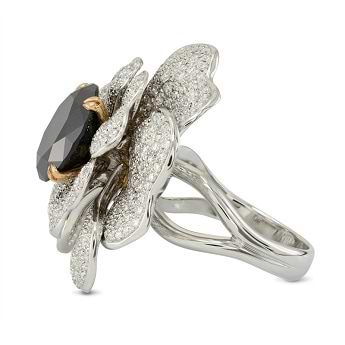 Fancy Black and Pave Diamond Flower Ring, SKU 149356 (7.25Ct TW)