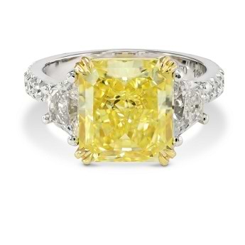 Fancy Vivid Yellow Radiant Diamond Ring with Trapezoids, SKU 151247 (5.35Ct TW)