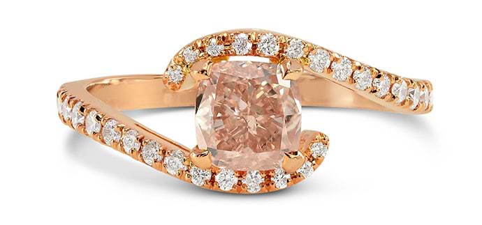 Fancy Brownish Orange Pink Cushion Diamond Cross-Over Ring (0.90Ct TW)