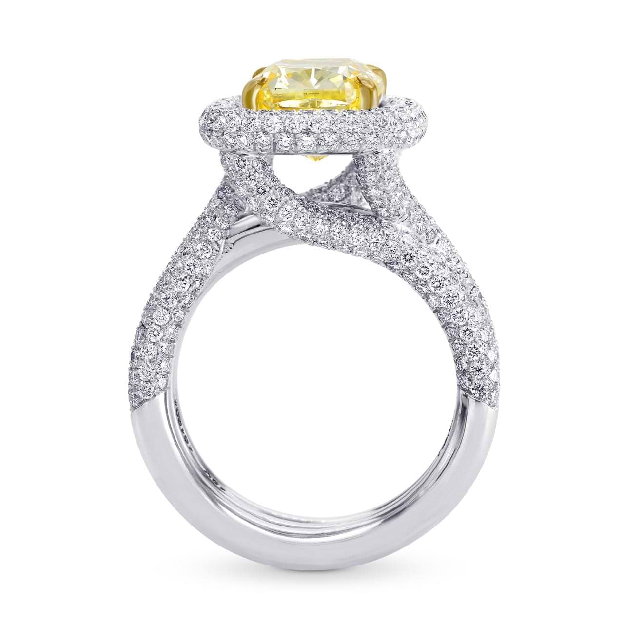 5.80ct Extraordinary Halo and Triple Band Fancy Intense Yellow Ring