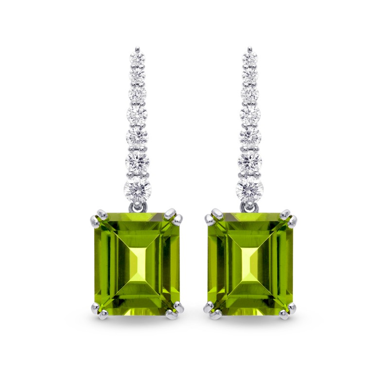 Emerald-cut Green Peridot & Diamond Drop Earrings
