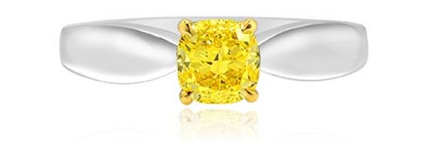 Fancy Intense Yellow Cushion Diamond Bowed Solitaire Ring